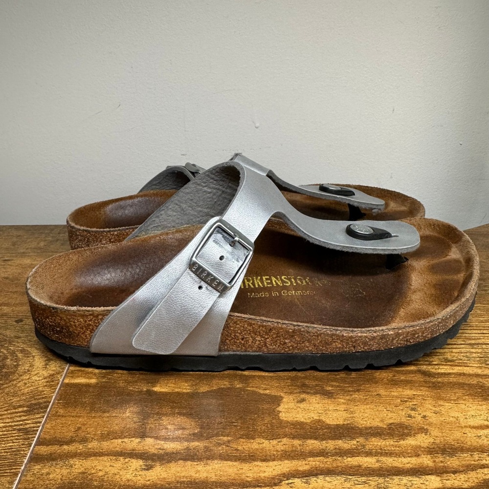 Birkenstock Gizeh Silver‎ Metallic Thong Sandals Womens 37 L6 M4 Made in Germany